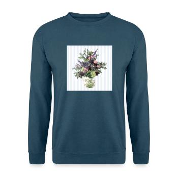 Stillleben Blumenvase Blumenstrauß Vintage in Öl - Unisex Pullover - Indigoblau - Vorne