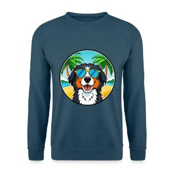 Bernese Mountain Dog Breed Cartoon Sunglass Beach - Unisex Sweatshirt - indigo blue - Front