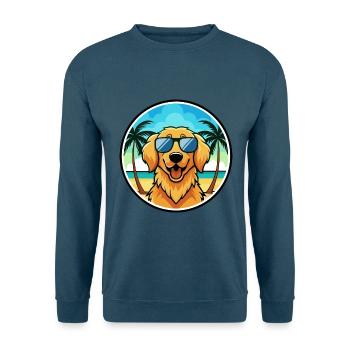 Golden Retriever Dog Breed Cartoon Sunglass Beach - Unisex Sweatshirt - indigo blue - Front