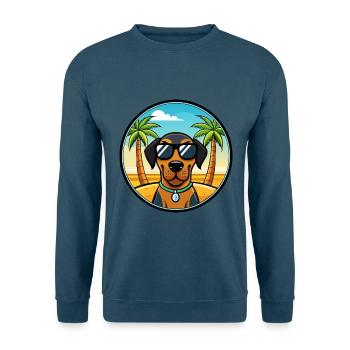 Black And Tan Coonhound Dog Breed Cartoon Beach - Unisex Sweatshirt - indigo blue - Front