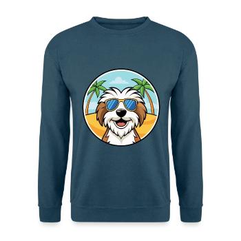 Tibetan Terrier Dog Breed Cartoon Sunglasses Beach - Unisex Sweatshirt - indigo blue - Front