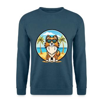 English Shepherd Dog Breed Cartoon Sunglass Beach - Unisex Sweatshirt - indigo blue - Front