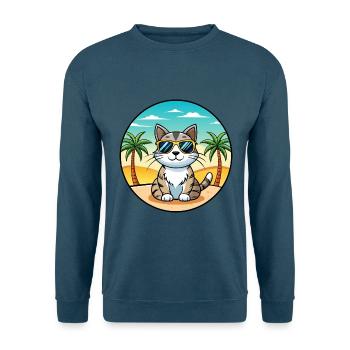 American Wirehair Cat Breed Cartoon Sunglass Beach - Unisex Sweatshirt - indigo blue - Front