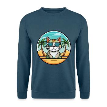 American Wirehair Cat Breed Cartoon Sunglass Beach - Unisex Sweatshirt - indigo blue - Front