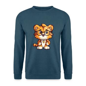 Tiger mit Brille Karikatur Kawaii Illustration - Unisex Pullover - Indigoblau - Vorne
