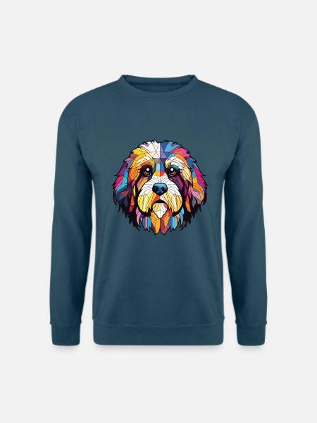 Tibet Terrier Hunderasse Aquarell Illustration - Unisex Pullover - Indigoblau