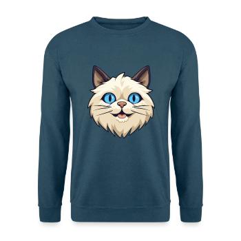 Birma Heilige Katze Karikatur Aquarell Illustration - Unisex Pullover - Indigoblau - Vorne
