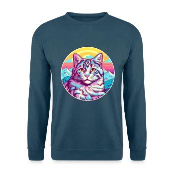 Katze Aquarell Karikatur Kawaii Haustier Tier Bunt - Unisex Pullover - Indigoblau - Vorne