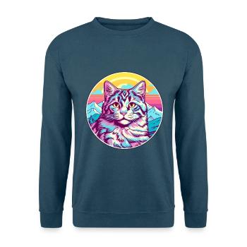 Katze Aquarell Karikatur Kawaii Haustier Tier Bunt - Unisex Pullover - Indigoblau - Vorne