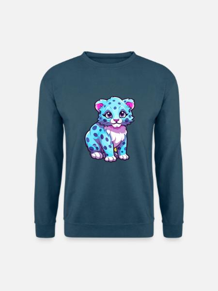 Schneeleopard Bunte Aquarell-Karikatur Kawaii An - Unisex Pullover - Indigoblau