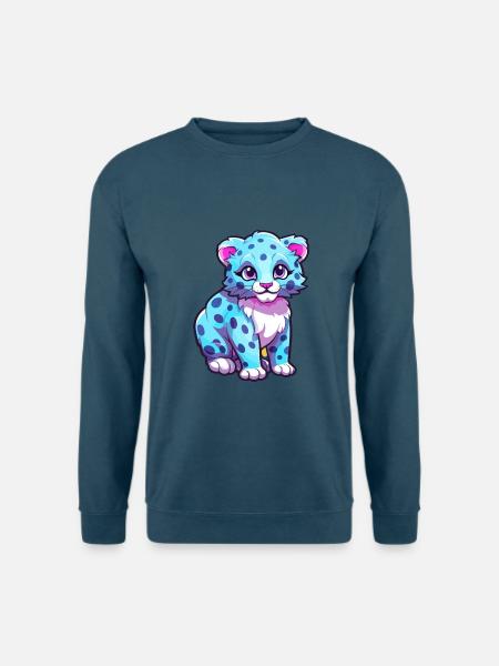 Schneeleopard Bunte Aquarell-Karikatur Kawaii An - Unisex Pullover - Indigoblau