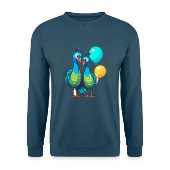 Pfauen Kawaii Cartoon Haustier spielt mit Luftballons - Unisex Pullover - Indigoblau - Vorne