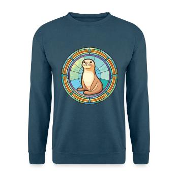 Siegel, Buntes, Aquarell, Tier, Haustier, Illustration - Unisex Pullover - Indigoblau - Vorne
