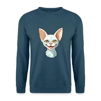 Devon Rex Katze Cartoon Aquarell Illustration - Unisex Pullover - Indigoblau - Vorne