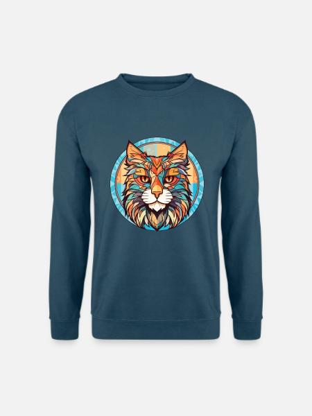 Maine Coon Katze Bunte Aquarell-Illustration - Unisex Pullover - Indigoblau