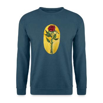 Rosenblüte auf gelber Leinwand - Unisex Pullover - Indigoblau - Vorne