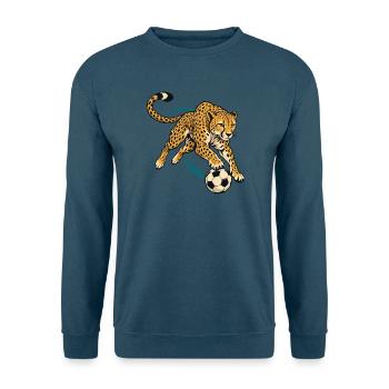 Gepard mit Fußball – Dynamisches Sportmotiv - Unisex Pullover - Indigoblau - Vorne