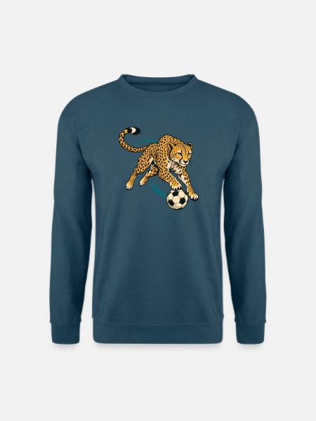 Gepard mit Fußball – Dynamisches Sportmotiv - Unisex Pullover - Indigoblau