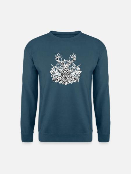 Hirschkopf mit Gewehren im Wald - Unisex Pullover - Indigoblau