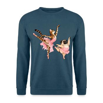 Bengal-Katze und Mops beim Ballett - Unisex Pullover - Indigoblau - Vorne