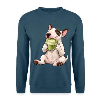 Bull Terrier mit Matcha Latte - Unisex Pullover - Indigoblau - Vorne