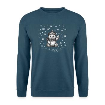 Eisbär in Schneeflocken / Polar bear Snowflakes gr - Unisex Pullover - Indigoblau - Vorne