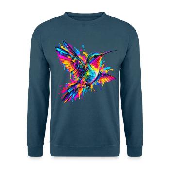 Kolibri – Buntes Neon Graffiti Vogelmotiv - Unisex Pullover - Indigoblau - Vorne