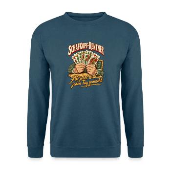Schafkopf-Rentner Jeden Tag mischen - Unisex Pullover - Indigoblau - Vorne