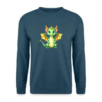 Kleiner Grüner Kawaii Drache Süßes Kinder T-Shirt - Unisex Pullover - Indigoblau - Vorne