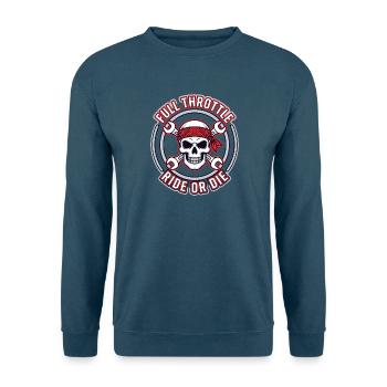 Full Throttle – Skull Biker Badge Ride or Die - Unisex Pullover - Indigoblau - Vorne