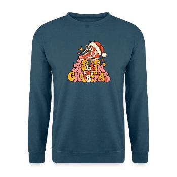 Rollin into Christmas Rollschuh Retro Weihnachten - Unisex Pullover - Indigoblau - Vorne