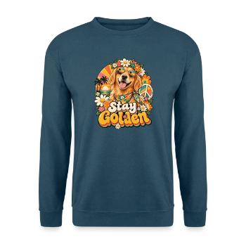 Stay Golden Hund Retro Blüten - Unisex Pullover - Indigoblau - Vorne