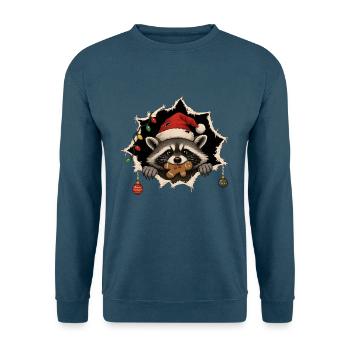 Weihnachts-Waschbär mit Lebkuchen + Nikolausmütze - Unisex Pullover - Indigoblau - Vorne