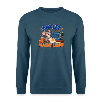Naht macht Laune – Maus an der Nähmaschine - Unisex Pullover - Indigoblau - Vorne