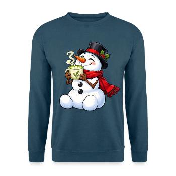 Schneemann mit Matcha Latte – Winterliche Teepause - Unisex Pullover - Indigoblau - Vorne