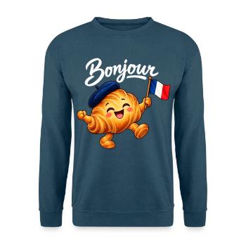 Cute French Croissant Bonjour Paris - Unisex Pullover - Indigoblau - Vorne