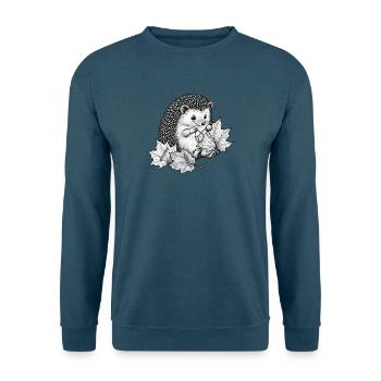 Süßer Igel näht Herbstblätter - Unisex Pullover - Indigoblau - Vorne