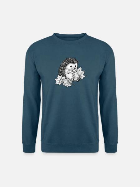 Süßer Igel näht Herbstblätter - Unisex Pullover - Indigoblau