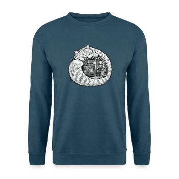 Schlafende Katze mit einer gemütlichen Bibliothek - Unisex Pullover - Indigoblau - Vorne