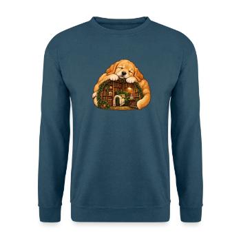 Schlafender Golden Retriever mit einer gemütlichen Bibliothek - Unisex Pullover - Indigoblau - Vorne