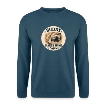 Buddy Makes Home Office – Bulldogge - Unisex Pullover - Indigoblau - Vorne