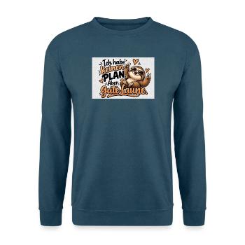 Planlos, aber Gute Laune – Sloth - Unisex Pullover - Indigoblau - Vorne