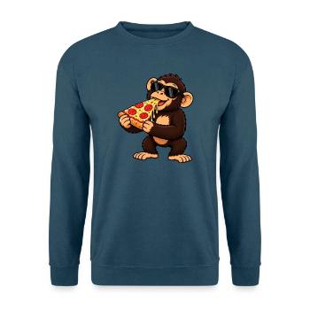Schimpanse mit Pizza Cool Cartoon - Unisex Pullover - Indigoblau - Vorne