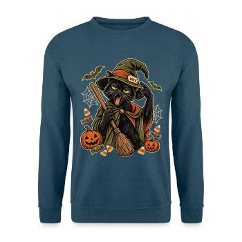 Halloween Büro-Hexe erschöpfte Hexenkatze - Unisex Pullover - Indigoblau - Vorne