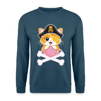 Piratenkatze Kätzchen mit Wollknäuel - Unisex Pullover - Indigoblau - Vorne