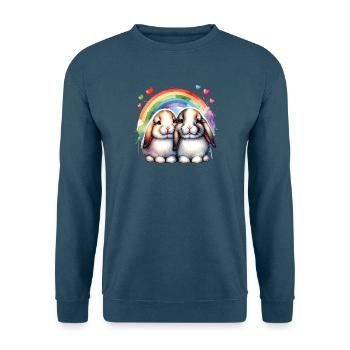 Kaninchen Regenbogenhasen Kuschelduo Hasen - Unisex Pullover - Indigoblau - Vorne