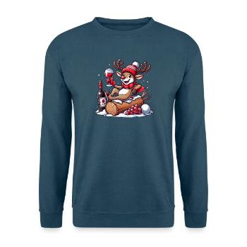 Lustiges Rentier mit Rotwein zu Weihnachten - Unisex Pullover - Indigoblau - Vorne