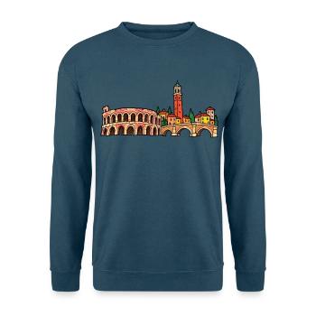 Verona Skyline – Bunte Kinderzeichnung im Wachsmal - Unisex Pullover - Indigoblau - Vorne