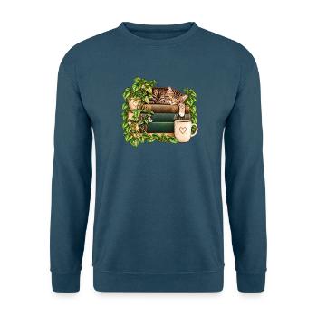 Katzenruhe auf Bücherstapel - Unisex Pullover - Indigoblau - Vorne