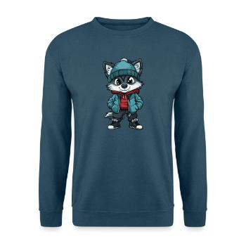 Wolf mit Winterjacke und Mütze - Unisex Pullover - Indigoblau - Vorne